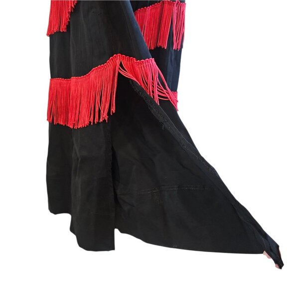 VTG 1950s Black Flapper Slip dress Red Fringe Mod Cosplay Knee Length Sz XS / S - Picture 4 of 10